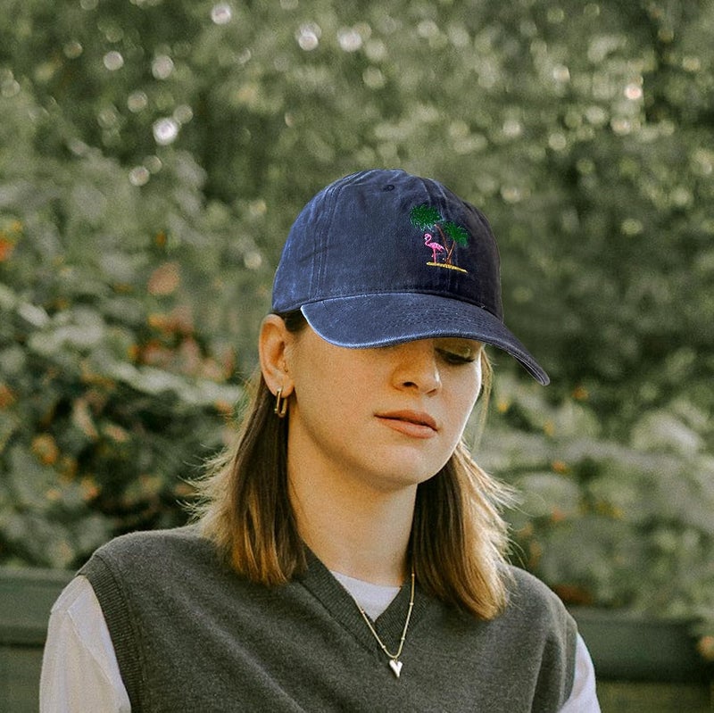 RLQWTKV Flamingo Beach Palm Tree Baseball Hat for Women Men Bees Adjustable Embroidered Cap - Image 5